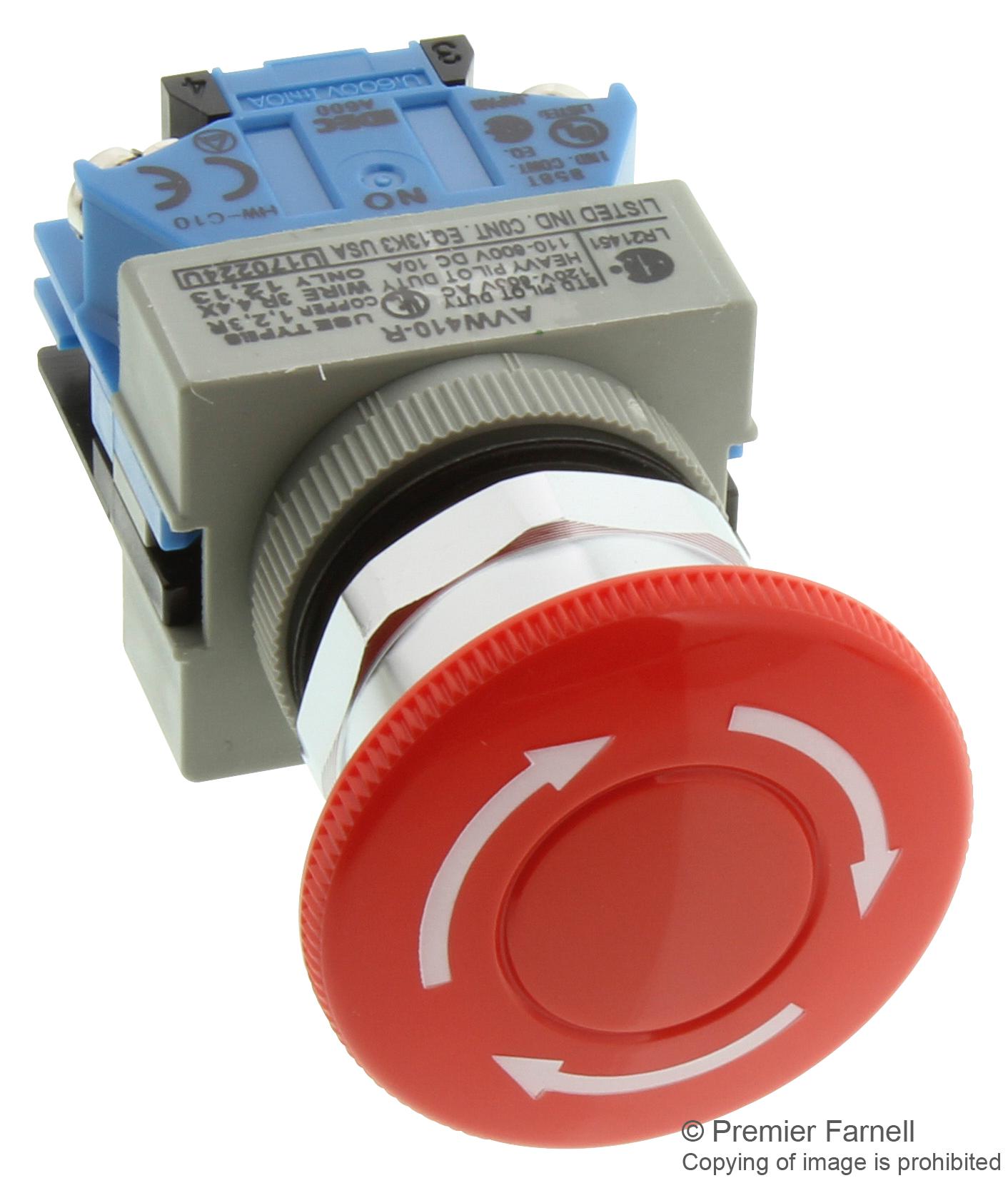 IDEC Avw410-R Switch, Emergency Stop, 1No, 600Vac