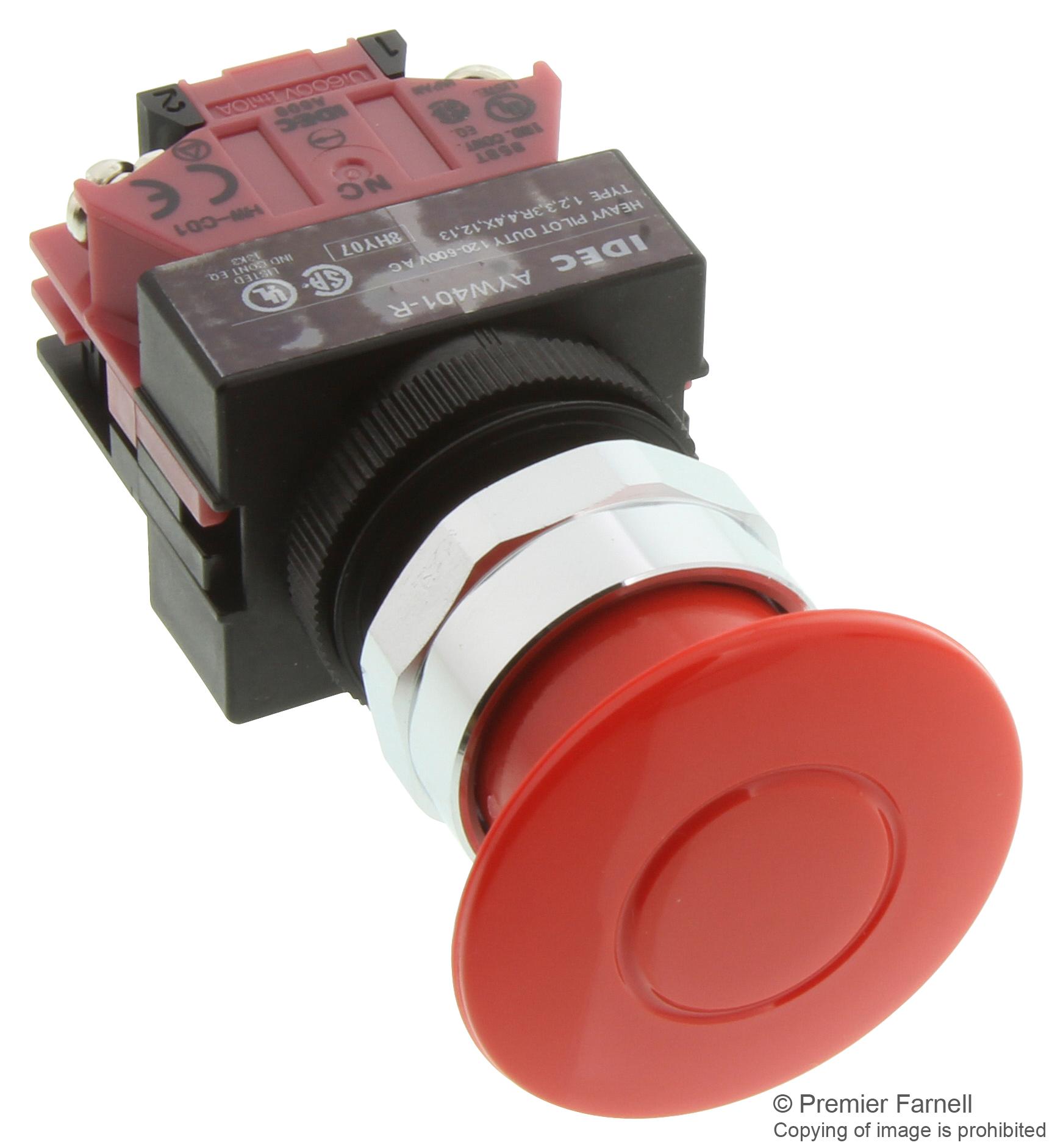 IDEC Ayw401-R Switch, Emergency Stop, 1Nc, 600Vac