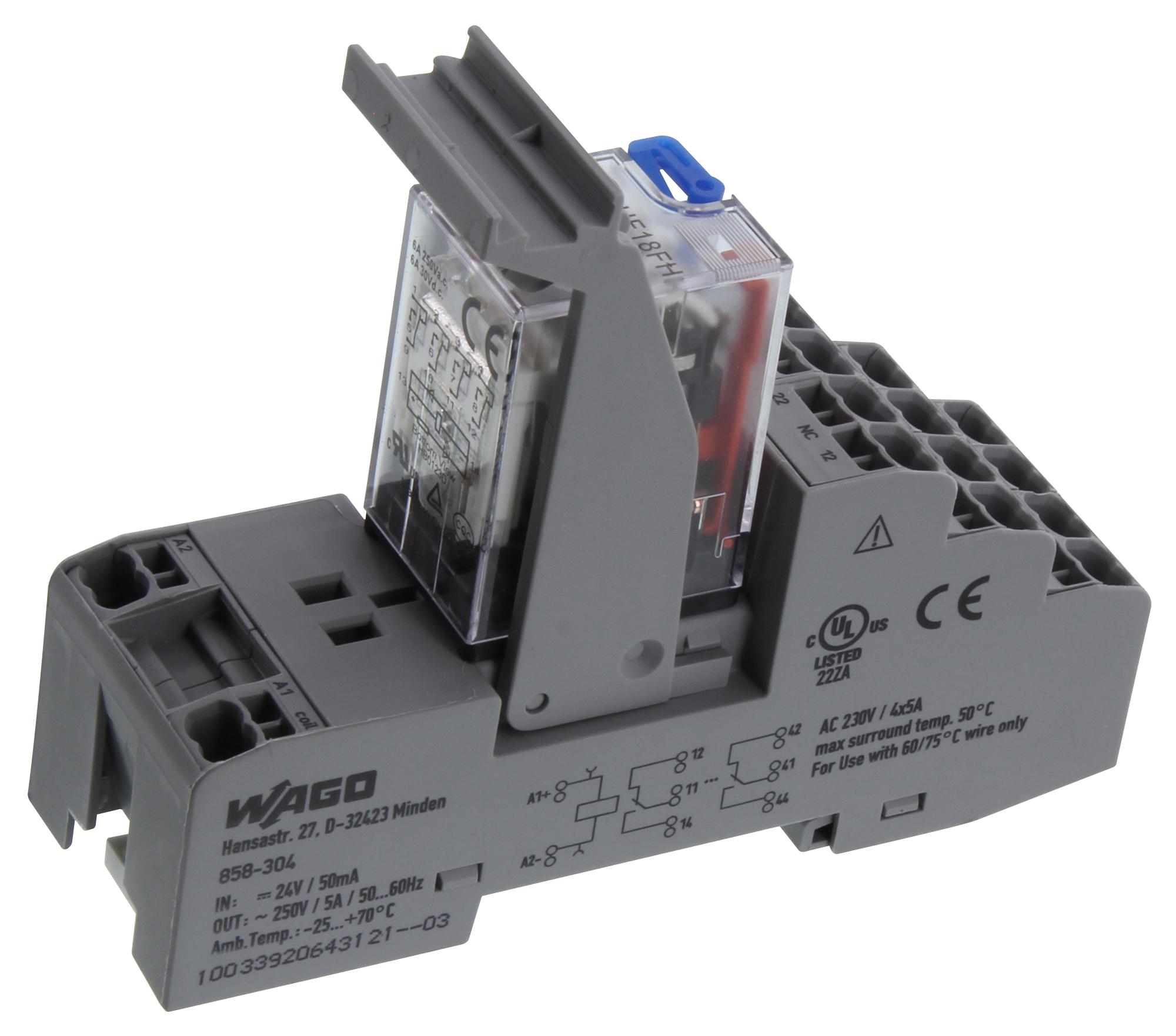 WAGO 858-304 Relay, 4Pdt, 250Vac, 5A