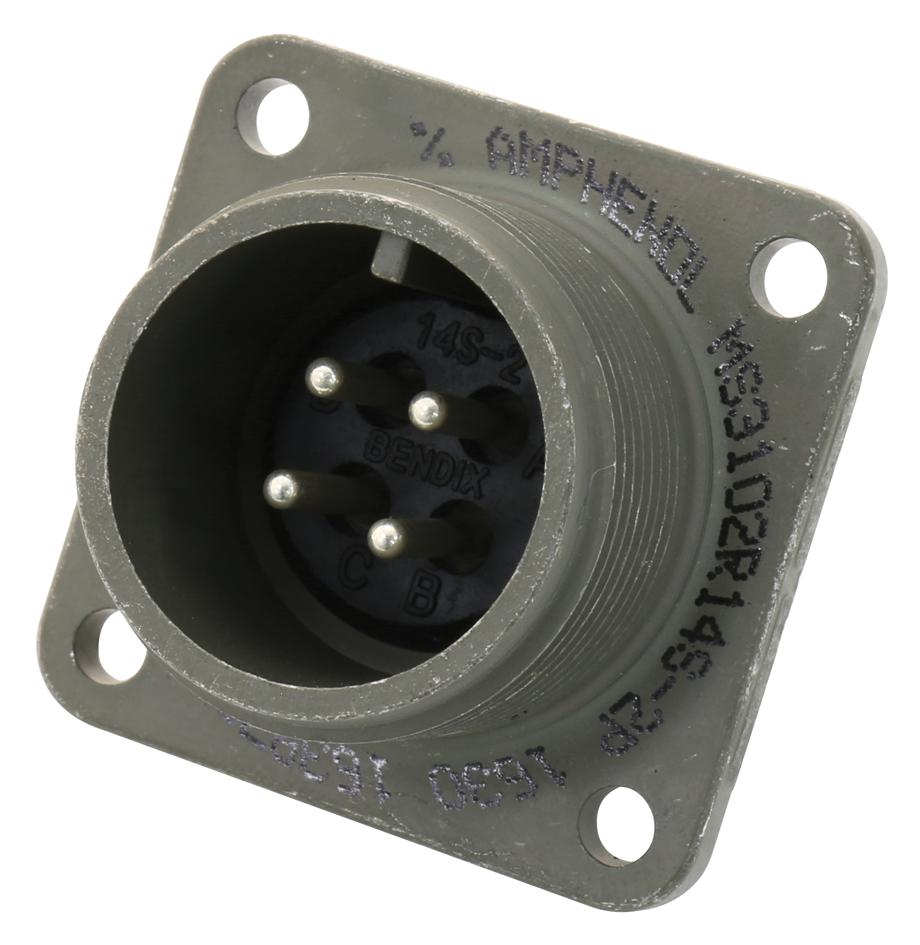 Amphenol Industrial Ms3102R14S-2P. Circular Connector, Rcpt, Size 14S, 4Pos, Box