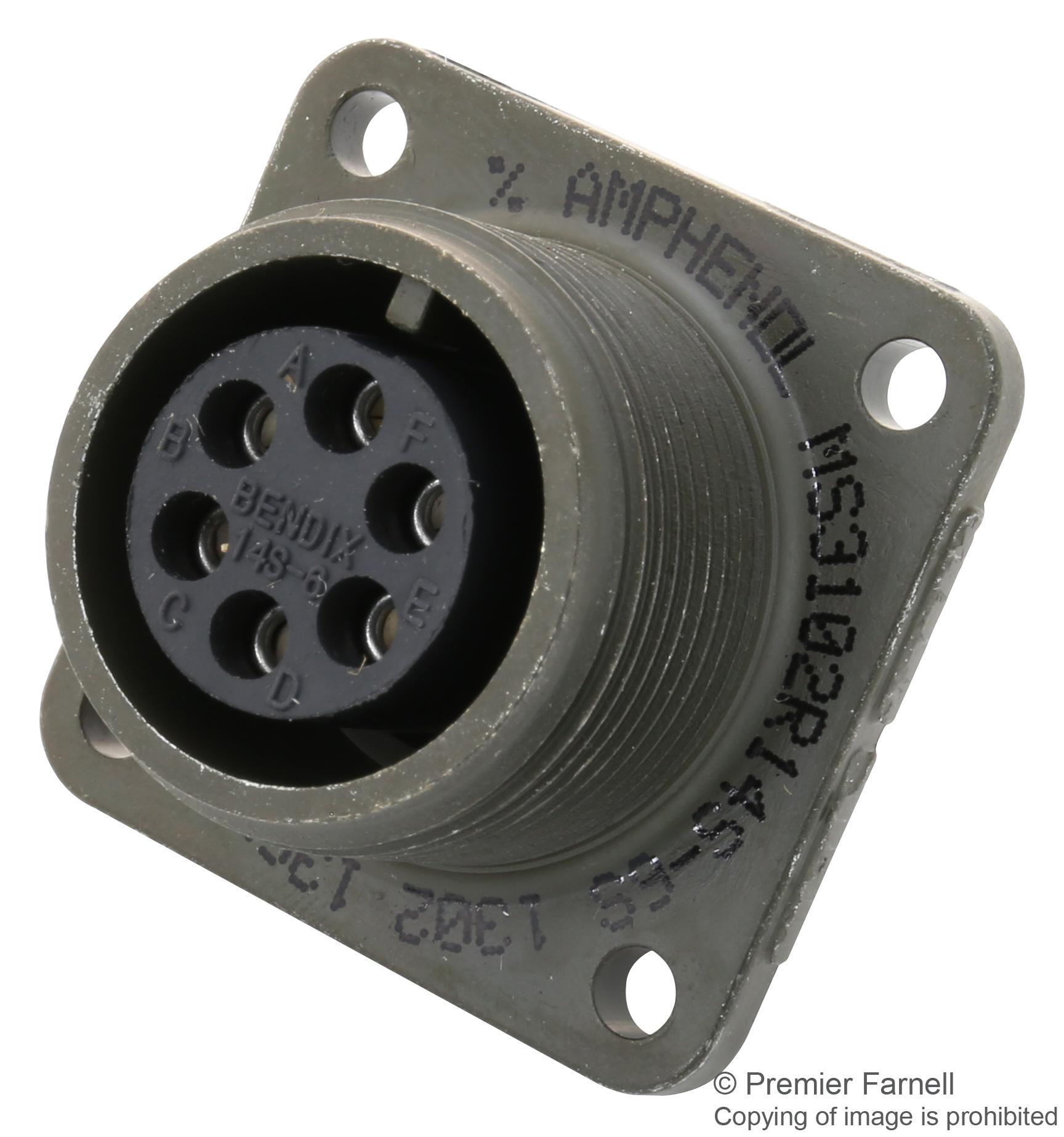 Amphenol Aerospace Ms3102R14S-6S Circular Connector, Receptacle, Size 14S, 6 Position, Box