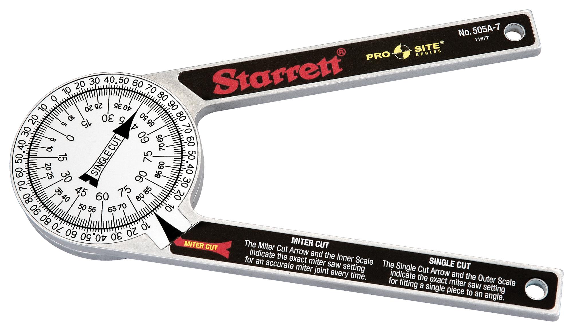 Starrett 505A-7 Protractor, Round End, Miter Saw, 180Deg