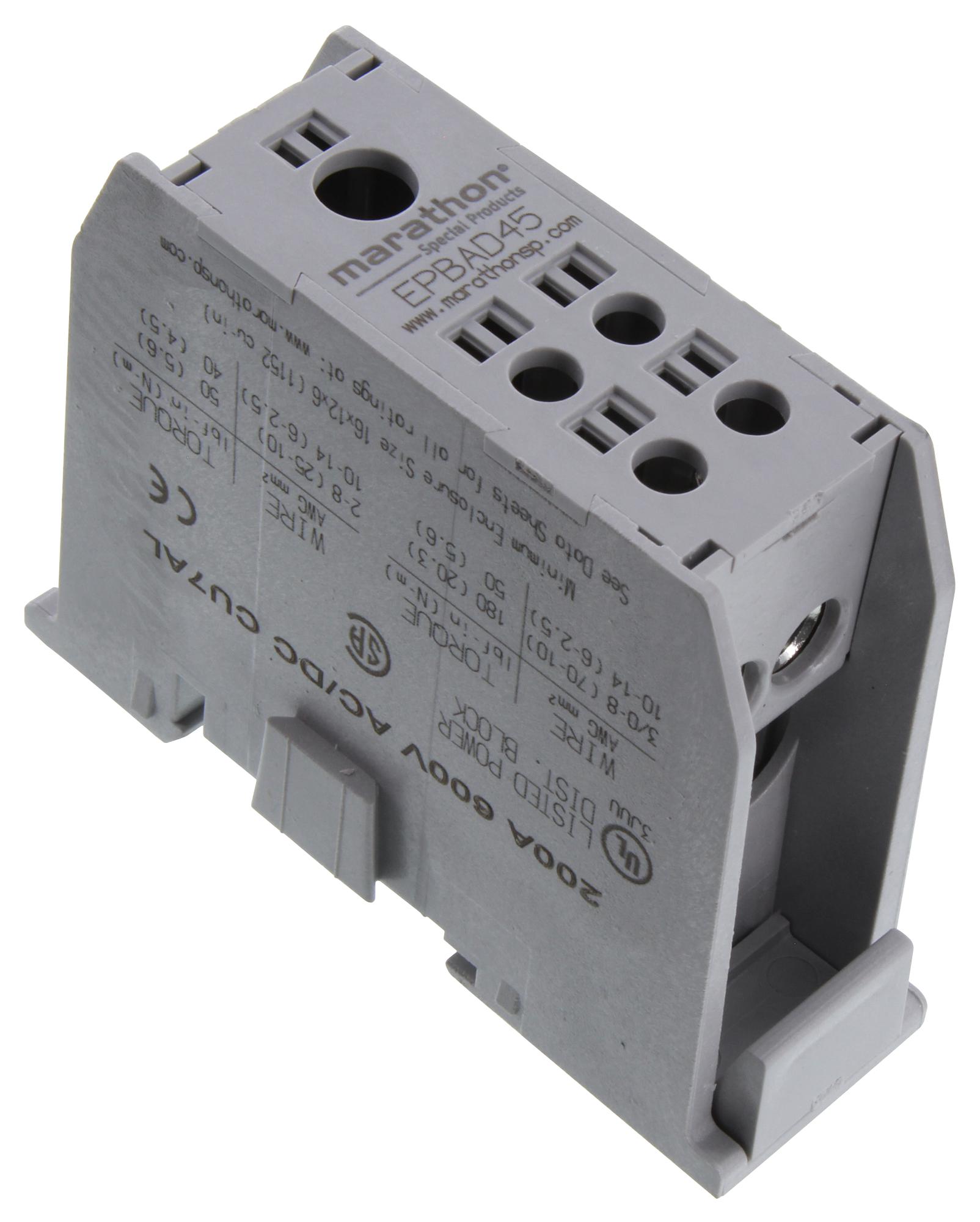 Marathon Special Products Epbad45 Enclosed Power Distribution Block, 4 Position, 14-3/0Awg