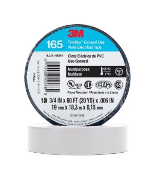 3M 165Wh4A Tape, Pvc, 19mm X 18M, White