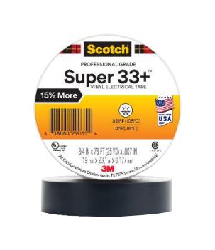 3M 33+-3/4X76Ft Tape, Pvc, 19mm X 23.16M, Black