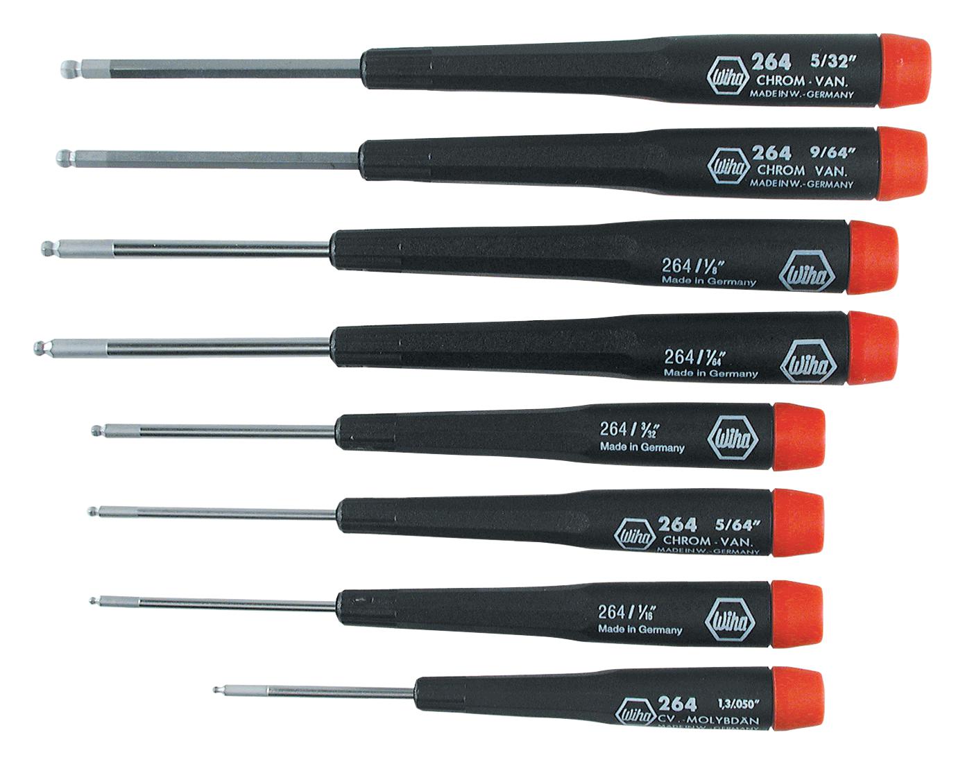 Wiha 26490 8 Piece Precision Inch Ball-End Hex Driver Set