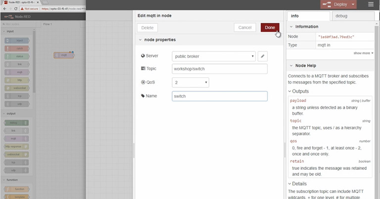 Setting the MQTT topic to control digital I/O